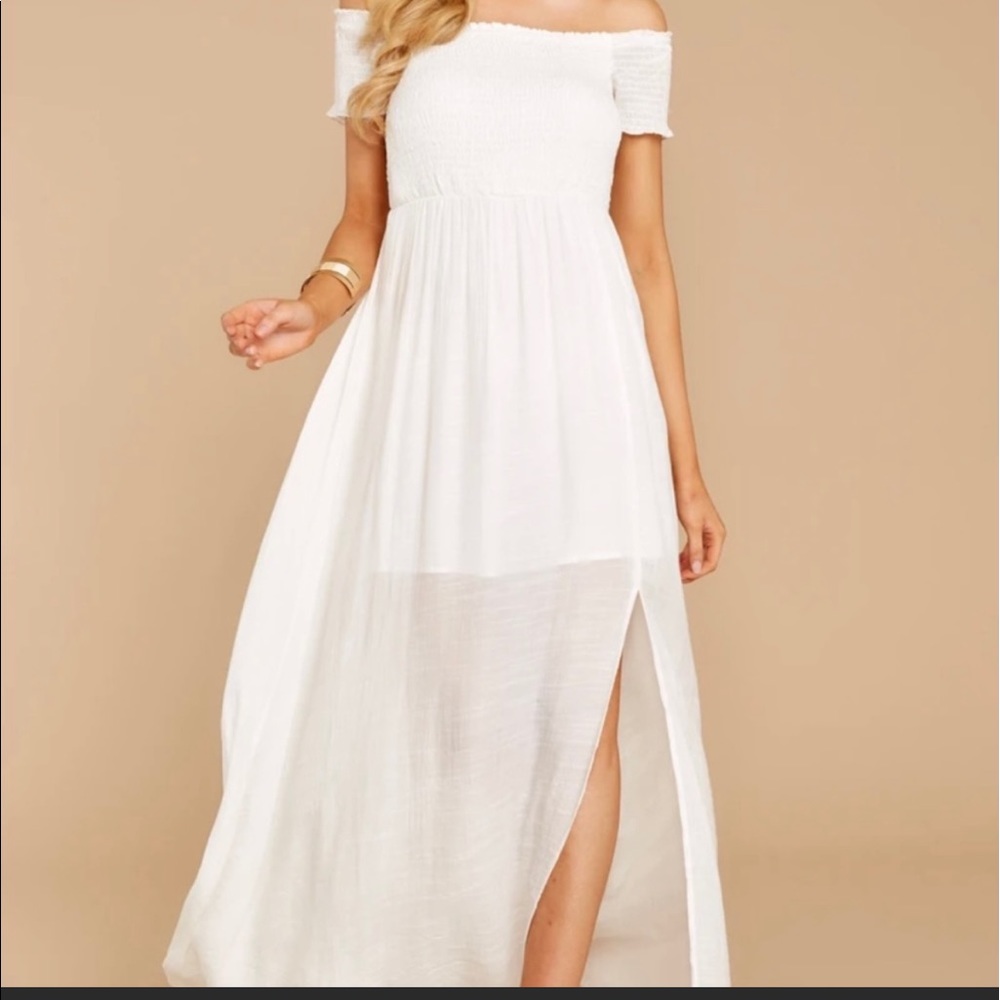 Off the shoulder white maxi dress